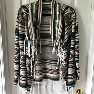 Aztec Print Fringe Cardigan